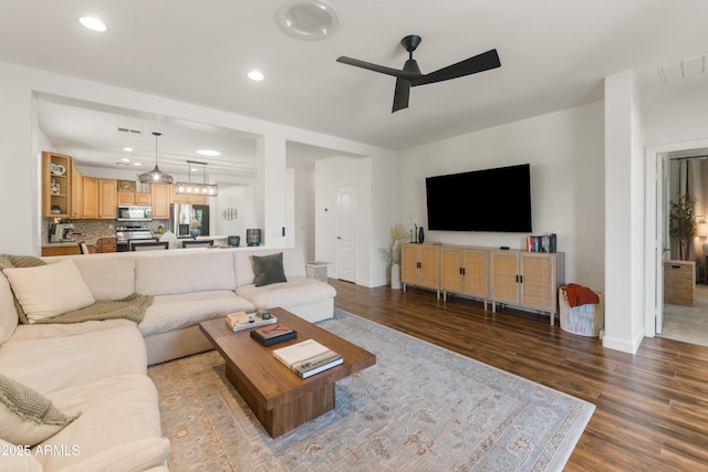 1812 E Parkside Ln E, Phoenix, AZ 85024 - living area featuring a ceiling fan, wood finished floors, and recessed lighting