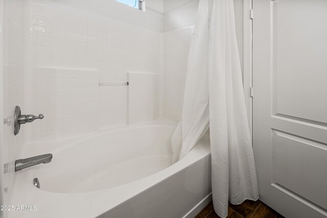 1812 E Parkside Ln E, Phoenix, AZ 85024 - full bathroom with shower / bath combo with shower curtain and wood finished floors