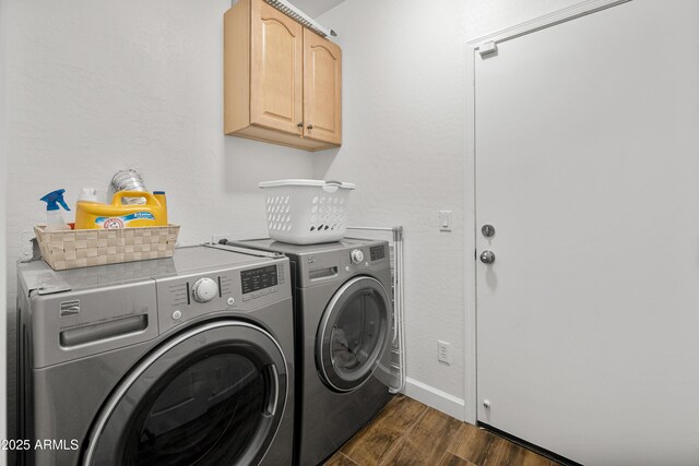 1812 E Parkside Ln E, Phoenix, AZ 85024 - laundry area with washer and dryer, dark wood-style flooring, and cabinet space