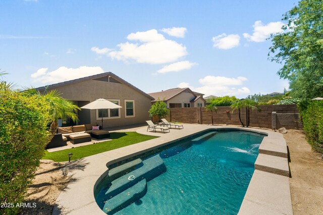 1812 E Parkside Ln E, Phoenix, AZ 85024 - view of swimming pool with an outdoor living space, a patio area, and a fenced backyard