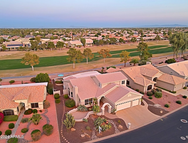 view of aerial view at dusk