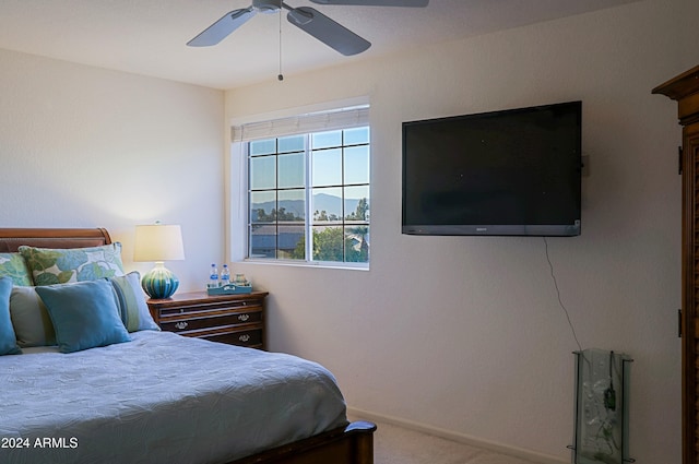 bedroom featuring carpet flooring and ceiling fan