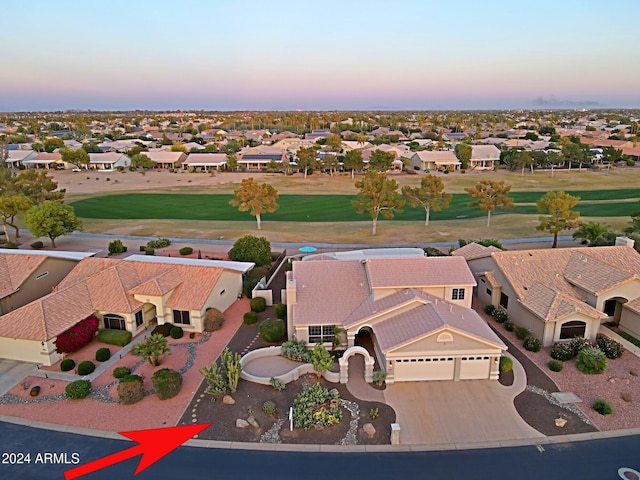 view of aerial view at dusk