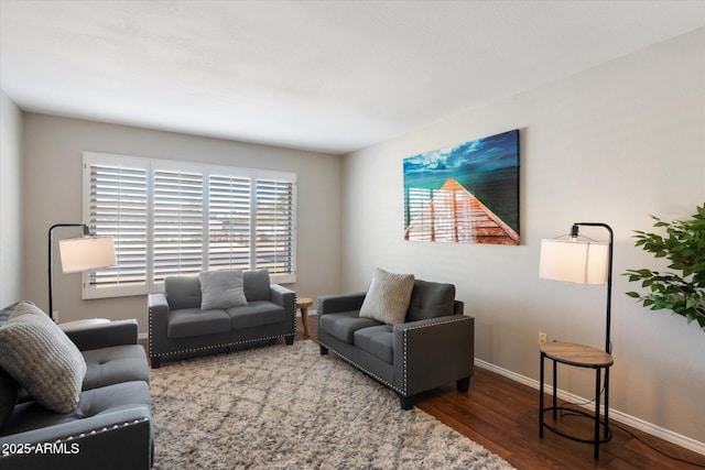 living room featuring dark wood-type flooring