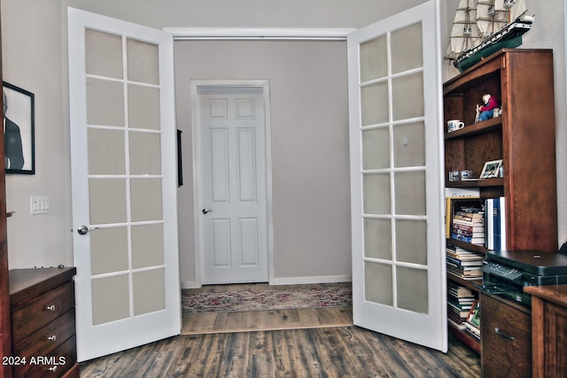 office area featuring french doors and dark hardwood / wood-style floors