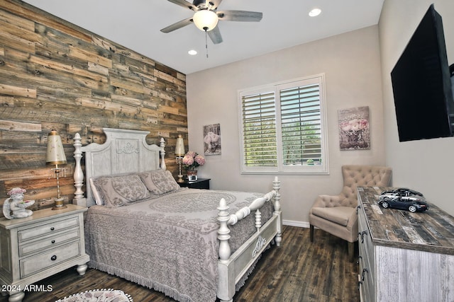 bedroom featuring ceiling fan and dark hardwood / wood-style floors