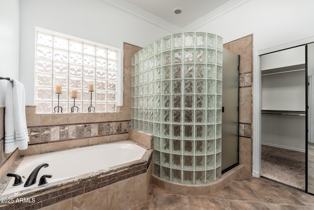 13034 W Krall Ct, Glendale, AZ 85307 - full bath with a garden tub, ornamental molding, tiled shower, and tile patterned floors