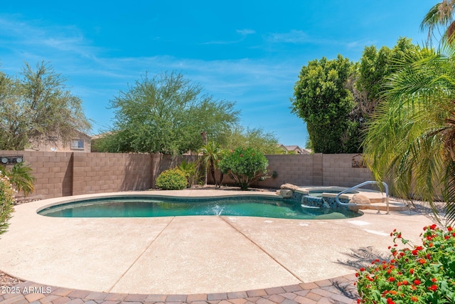 13034 W Krall Ct, Glendale, AZ 85307 - view of pool featuring a fenced backyard, a patio area, and a pool with connected hot tub