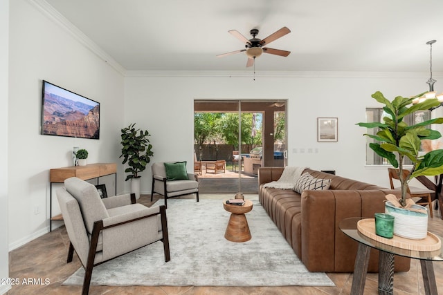 13034 W Krall Ct, Glendale, AZ 85307 - living area featuring crown molding and ceiling fan