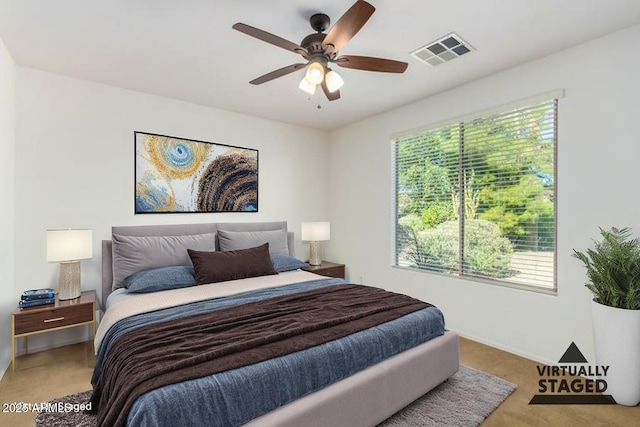 4548 E Carob Dr, Gilbert, AZ 85298 - bedroom featuring carpet flooring, multiple windows, baseboards, and a ceiling fan
