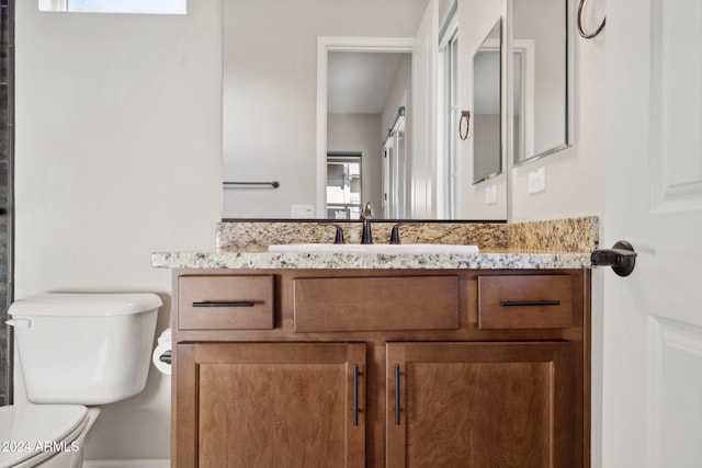 bathroom featuring toilet, vanity, and a healthy amount of sunlight