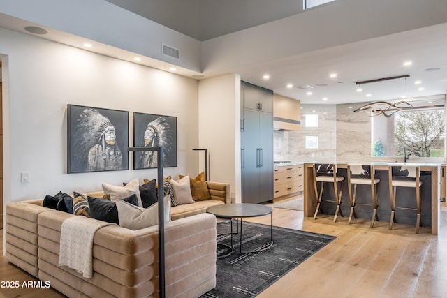 living room featuring light hardwood / wood-style flooring