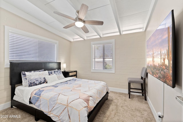 5833 N 10th St, Phoenix, AZ 85014 - bedroom with carpet flooring, beamed ceiling, and ceiling fan