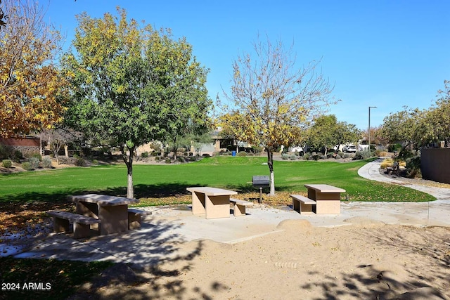 view of home's community with a yard