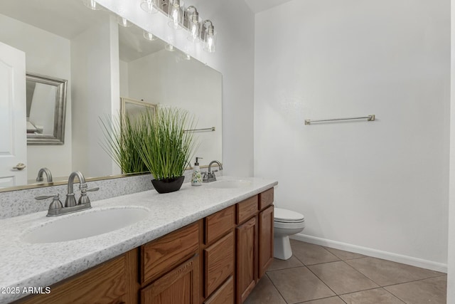 bathroom with vanity, tile patterned floors, and toilet