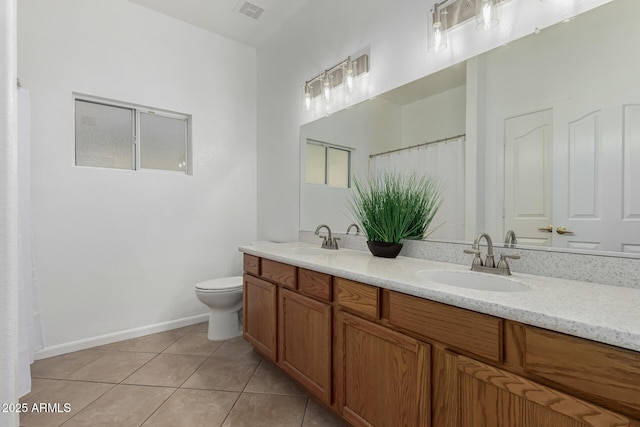 bathroom with tile patterned floors, toilet, and vanity