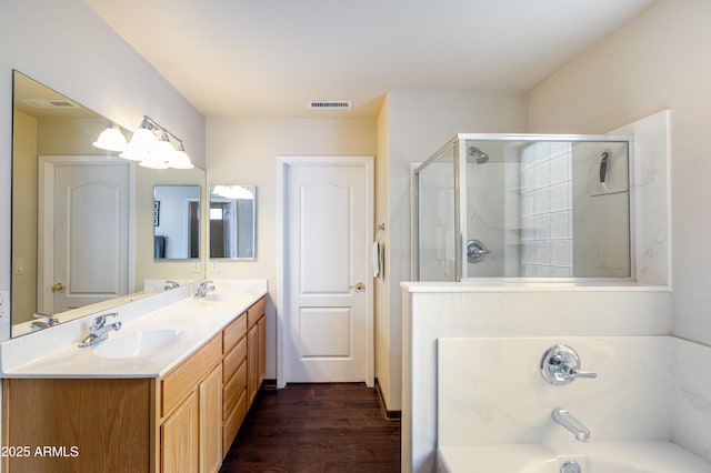 630 W Cattle Drive Trl, Flagstaff, AZ 86005 - bathroom featuring a shower stall, a bath, a sink, and visible vents