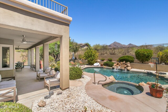 10415 E Rosemary Ln, Scottsdale, AZ 85255 - view of pool with a ceiling fan, a patio, and a fenced backyard