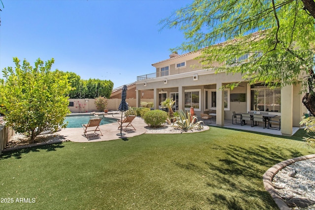 10415 E Rosemary Ln, Scottsdale, AZ 85255 - rear view of property with stucco siding, a patio, and a chimney