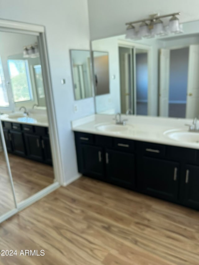 bathroom with vanity and hardwood / wood-style flooring