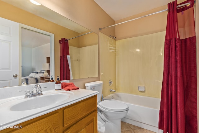 full bathroom with vanity, tile patterned flooring, toilet, and shower / bath combination with curtain