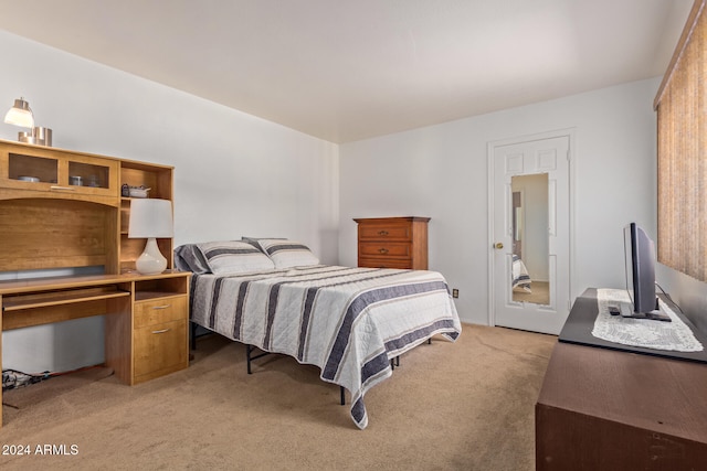 bedroom with light carpet