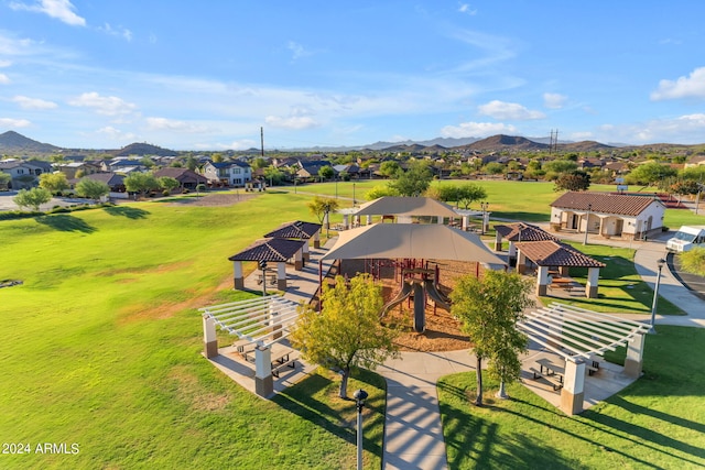 drone / aerial view with a mountain view