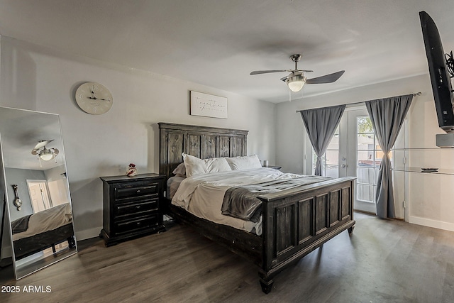 8137 E Indian School Rd, Scottsdale, AZ 85251 - bedroom featuring access to exterior, wood finished floors, and a ceiling fan