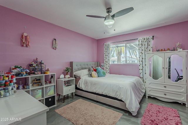 8137 E Indian School Rd, Scottsdale, AZ 85251 - bedroom featuring ceiling fan and concrete flooring