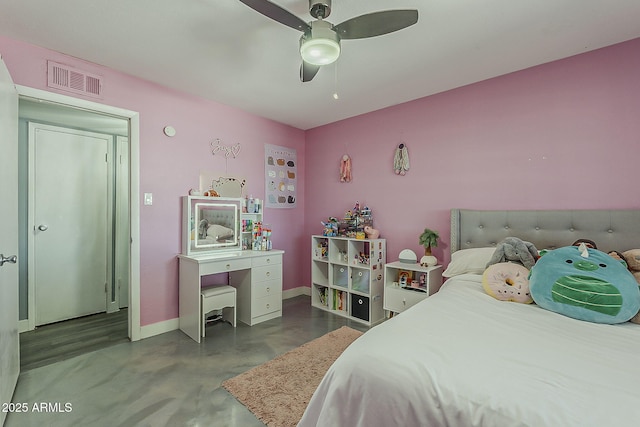 8137 E Indian School Rd, Scottsdale, AZ 85251 - bedroom featuring ceiling fan and concrete flooring