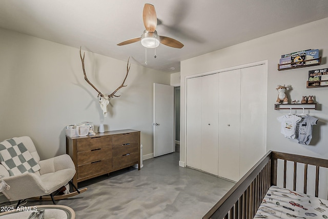 8137 E Indian School Rd, Scottsdale, AZ 85251 - bedroom featuring a closet, ceiling fan, and concrete floors
