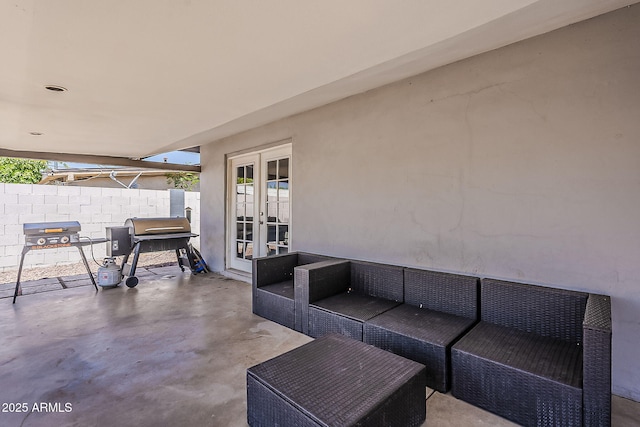8137 E Indian School Rd, Scottsdale, AZ 85251 - view of patio / terrace featuring french doors, outdoor lounge area, and area for grilling