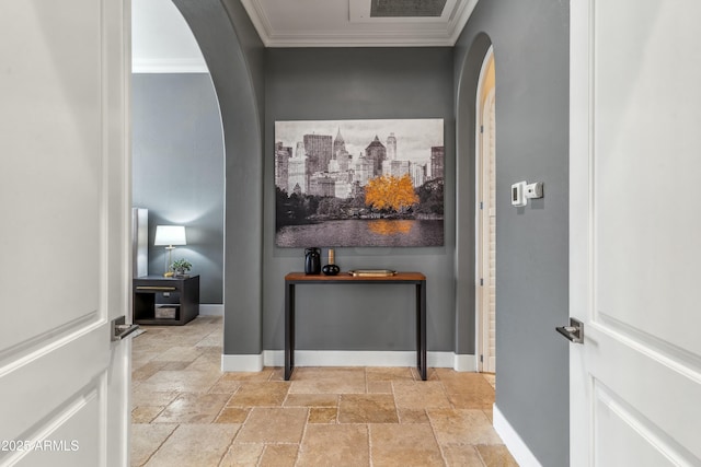 hallway with crown molding