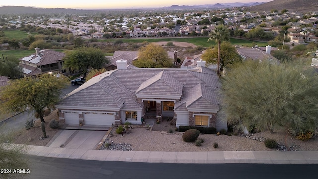 view of aerial view at dusk