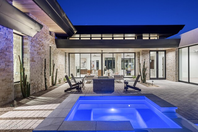 28805 N 114th St, Scottsdale, AZ 85262 - view of pool with a swimming pool, a ceiling fan, a fire pit, and a patio