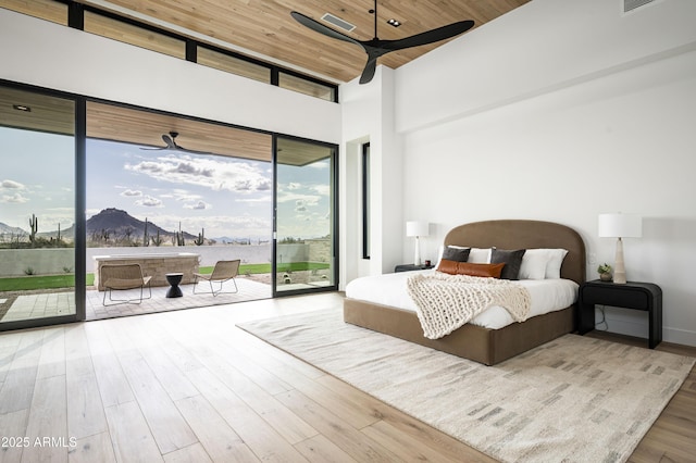 28805 N 114th St, Scottsdale, AZ 85262 - bedroom featuring a mountain view, access to outside, wood ceiling, and wood finished floors