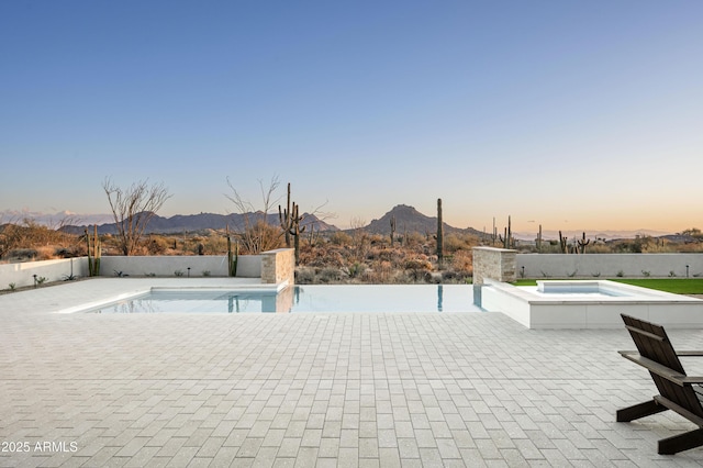 28805 N 114th St, Scottsdale, AZ 85262 - view of pool featuring a patio, a mountain view, a fenced in pool, and an in ground hot tub