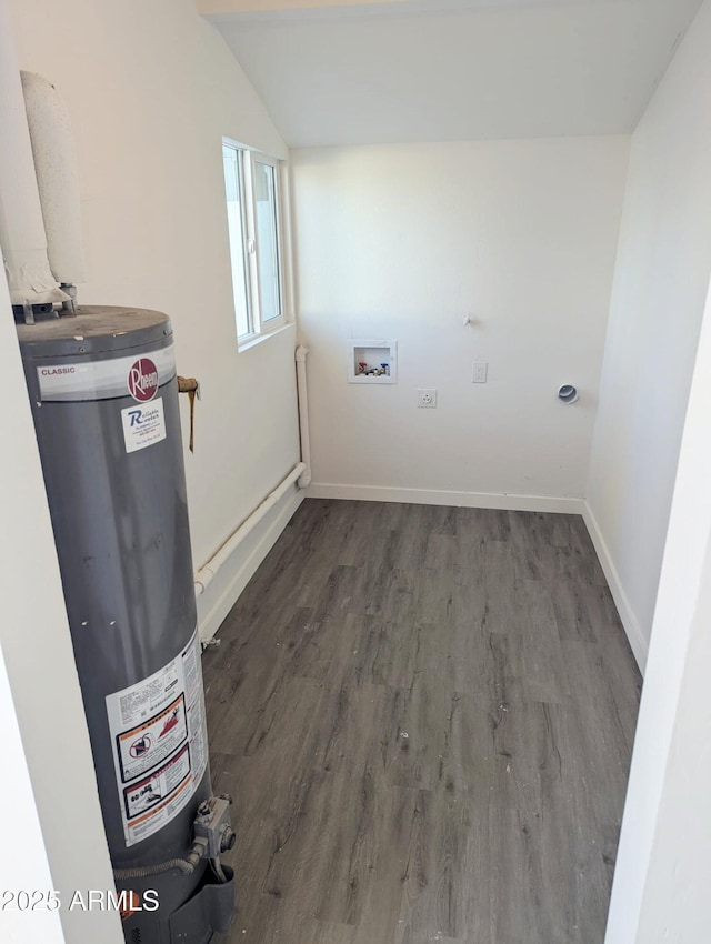 3421 W Montecito Ave, Phoenix, AZ 85017 - laundry area with gas water heater, hookup for a washing machine, and dark wood-style floors