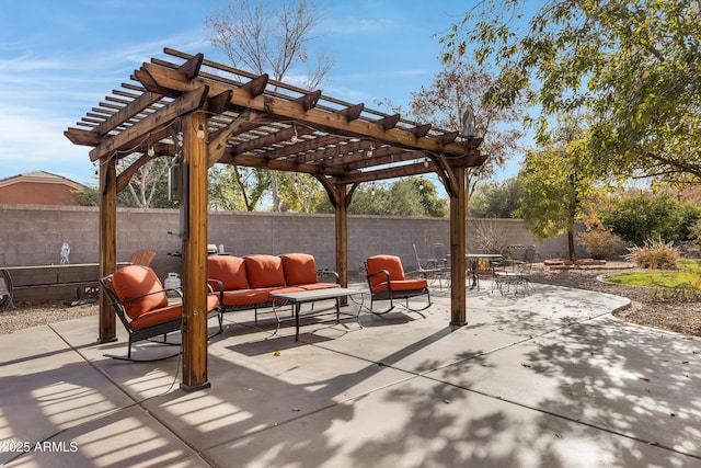 view of patio / terrace featuring outdoor lounge area and a pergola