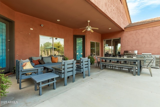 6719 N 15th Ave, Phoenix, AZ 85015 - view of patio / terrace featuring a ceiling fan, outdoor lounge area, area for grilling, and outdoor dining area