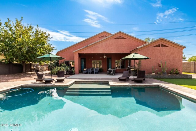 6719 N 15th Ave, Phoenix, AZ 85015 - view of swimming pool featuring ceiling fan, a patio area, fence, and area for grilling