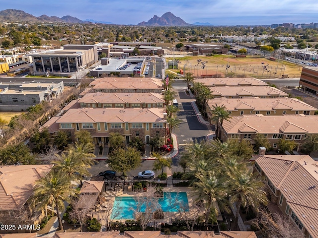 drone / aerial view with a mountain view