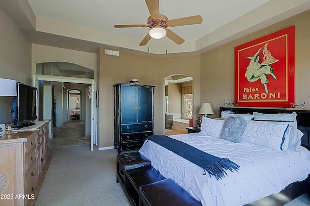 32516 N 68th Pl, Scottsdale, AZ 85266 - bedroom featuring arched walkways, carpet floors, and ceiling fan