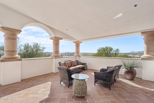31626 N 129th Dr, Peoria, AZ 85383 - view of patio / terrace with an outdoor living space and a mountain view