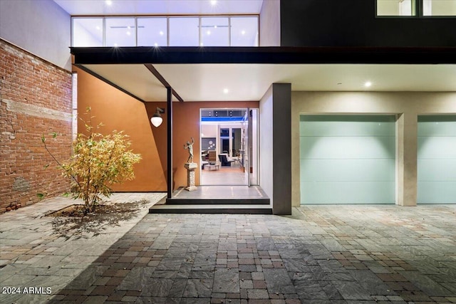 property entrance with a garage