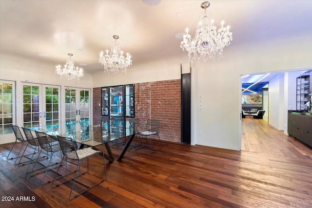 unfurnished dining area with dark wood-type flooring and french doors