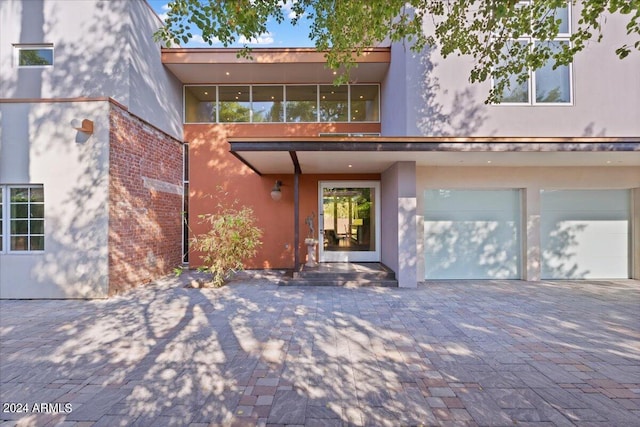 exterior space with a garage