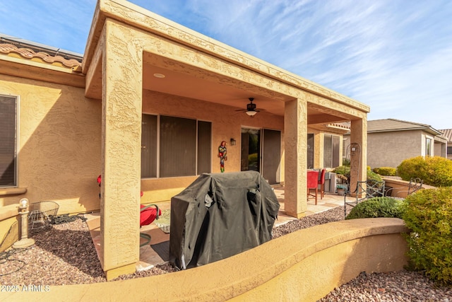 back of house featuring a patio area and ceiling fan