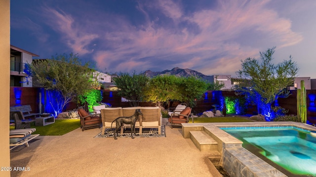 6525 E Cave Creek Rd Unit 40, Cave Creek, AZ 85331 - view of pool featuring an in-ground hot tub, outdoor lounge area, a patio, and a fenced backyard