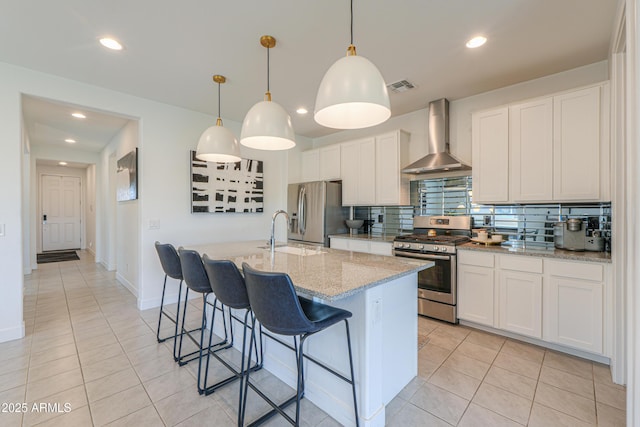 21595 S 225th Way, Queen Creek, AZ 85142 - kitchen with decorative backsplash, visible vents, a sink, stainless steel appliances, and wall chimney exhaust hood